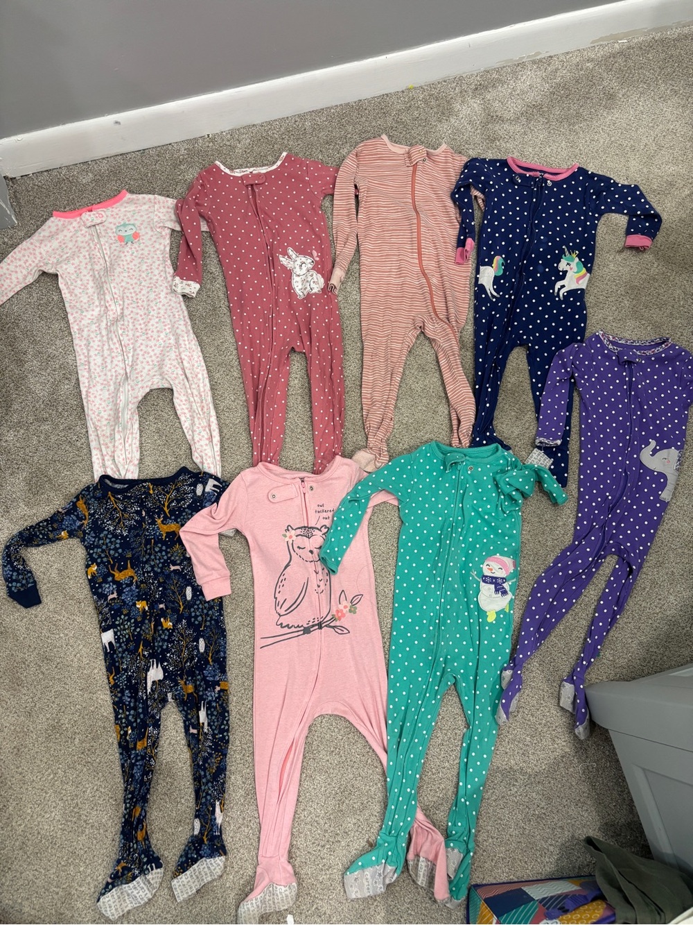 Lot of 24 month toddler girl zipper footie pajamas baby girl sleepers